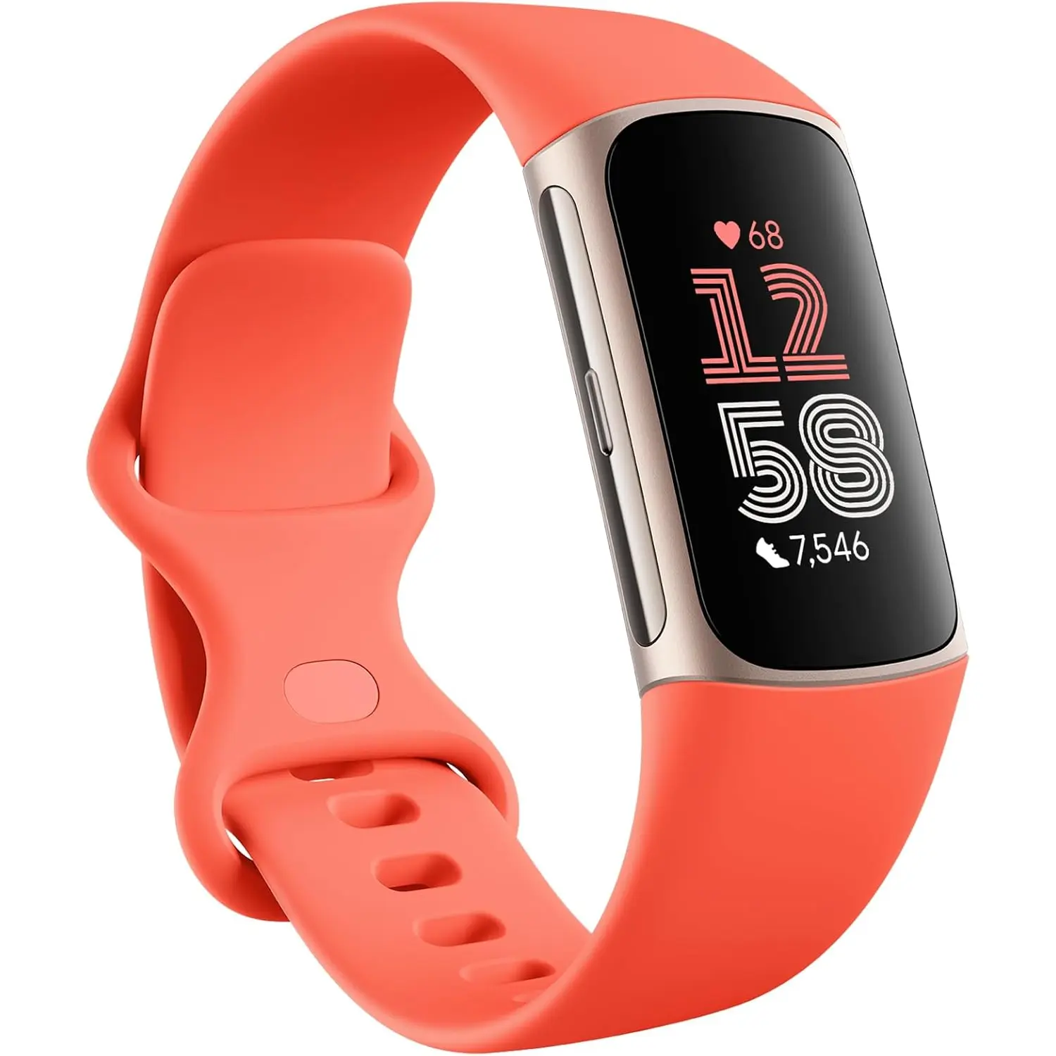 Fitbit Charge 6 Fitness Tracker with Heart Rate, GPS, Premium Membership, and Health Tools - Gold Case W/ Red Band, 1.04 Screen Fitbit