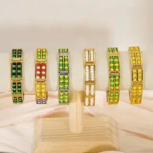 Gold Titanium Steel Geometric Bead Bracelet for Men and Women Double Row Natural Stone Travel Souvenir Modern Fashion Accessories