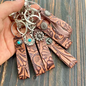 Vintage Genuine Leather Keychain |   Turquoise Cowhide Pendant |   Accessory