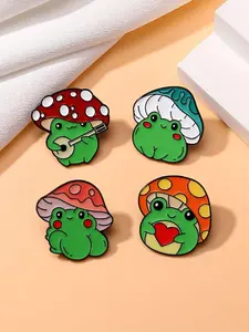Cute Cartoon Frog & Mushroom Design Brooches, Fashion Enamel Pin for Backpacks, Jeans, Scarves, Hats Decor, Trendy All-match & Exquisite Brooch for Birthday Gift