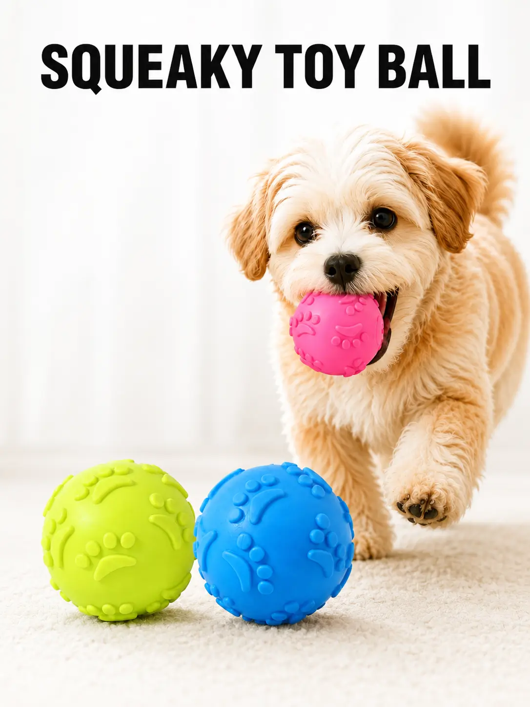 Interactive Dog Toy Balls 3 Pack – High Bounce Squeaky TPR Rubber Paw Print Dog Ball for Chewing, Training & Indoor Outdoor Play