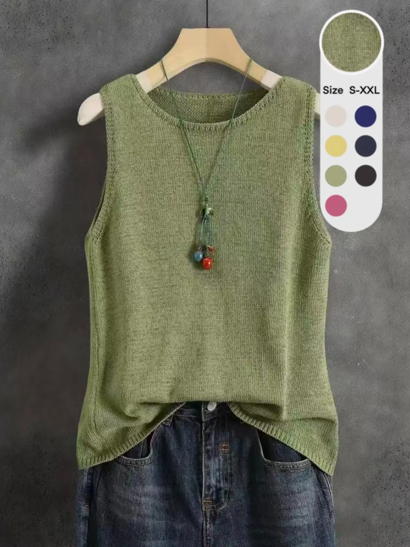 Macaron Color Sleeveless Knit Top for Women, Summer Basic Casual Loose Fit Baggy Round Neck Shirt, Casual Basic Tanks, Thin Comfortable Outerwear, Minimalist