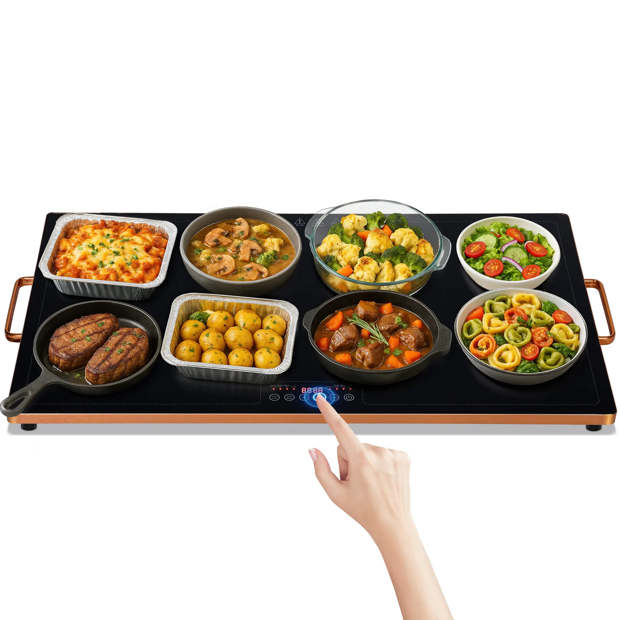 WARMOUNTS Electric Warming Tray Home Appliances - Multi-Size (40"x14", 32"x18", 24"x16"), Touch Button Temperature Control, Timed Function, Full Surface Tempered Glass Top for Daily Meals, Holiday Gatherings