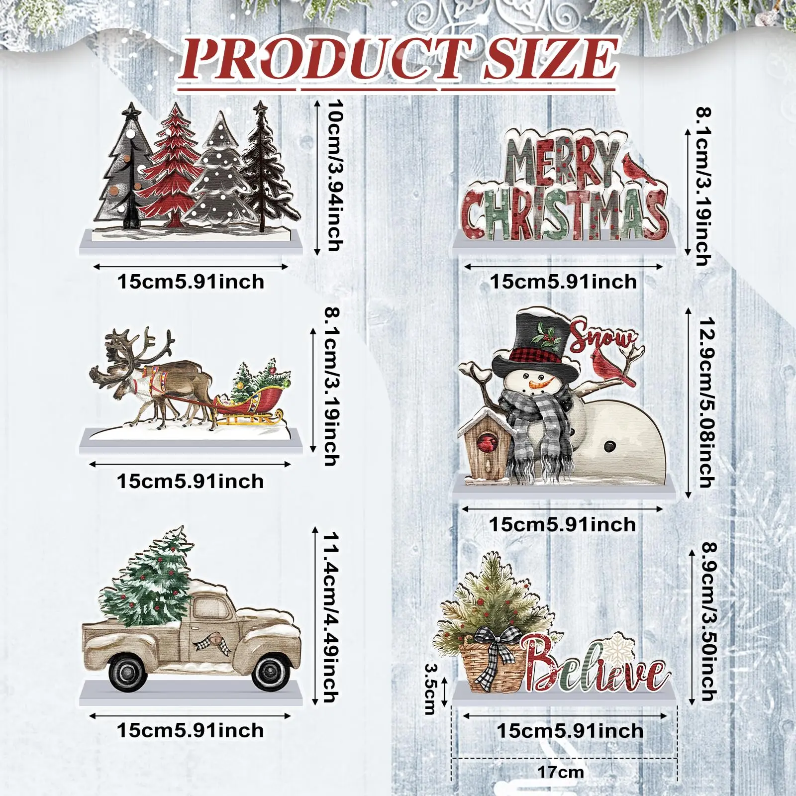 Christmas party table centerpiece, “Merry Christmas” wooden decoration featuring snowflakes, reindeer, Christmas trees, and winter/Christmas home decor; perfect for tiered trays, living rooms, coffee shops, deodorizing, and Christmas party decorations.