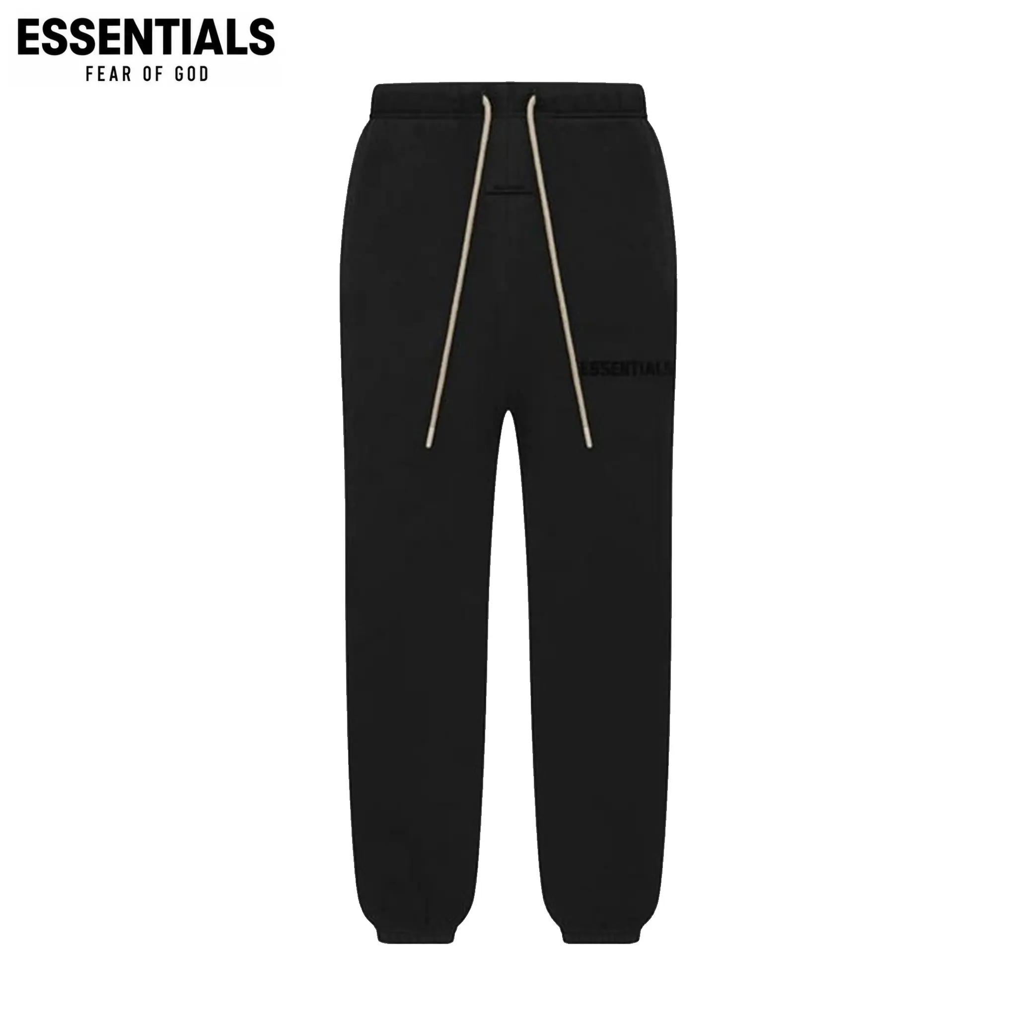 Fear of God Essentials FW23 Jet Black Sweatpants Oversized Heavyweight Fleece Pants Loose Fit Unisex Streetwear Cuffed Joggers Casual Lounge Pants
