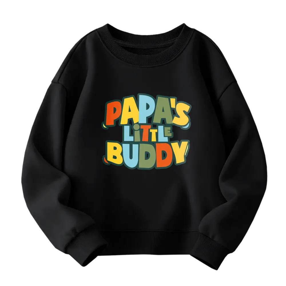 Kids' Casual Soft Sweatshirt, Cute & Cozy "PAPA'S LITTLE BUDDY" Letter Print Pullover for Boys and Girls, Graphic Print Shirt, Long Sleeve Shirt, Minimalist