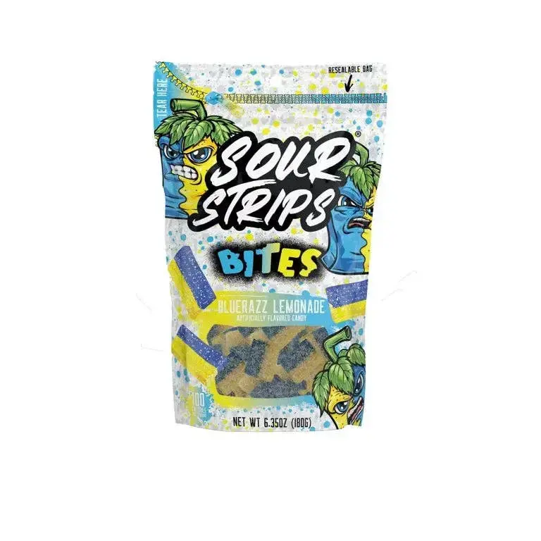 Soft Bite-Sized Chewy Candy Strips - Blue Sour Raspberry-Lemonade Flavored Sweet-Tangy Snack for Adults