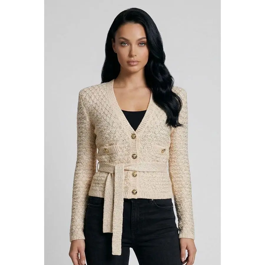 Jessica Bara Edra Tweed Gold Button Cardigan Top