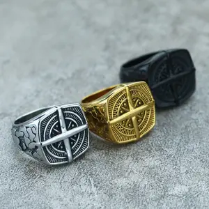 Unisex Compass Signet Ring - Vintage Titanium Steel, US Sizes 7-13 A Perfect Gift for Lovers, Friends, Boyfriends, Girlfriends, Husband, Wife, Thanksgiving, Independence Day, Halloween, Black Friday, Christmas, and New Year  W439