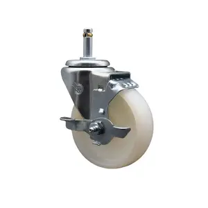 212 MAIN Service Caster SCC-GR20S414-NYS-TLB-716138 Nylon Swivel Grip Ring Stem Caster with 4x1.25 in. White Swivel Wheels, 0.43 in. Stem, and Top Locking Brake