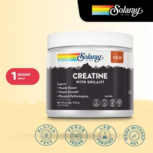 Solaray Creatine with Shilajit Unflavored Powder Supplement for Active Adults – 5,000 mg Creatine Monohydrate with L-Leucine & Shilajit for Workout Performance