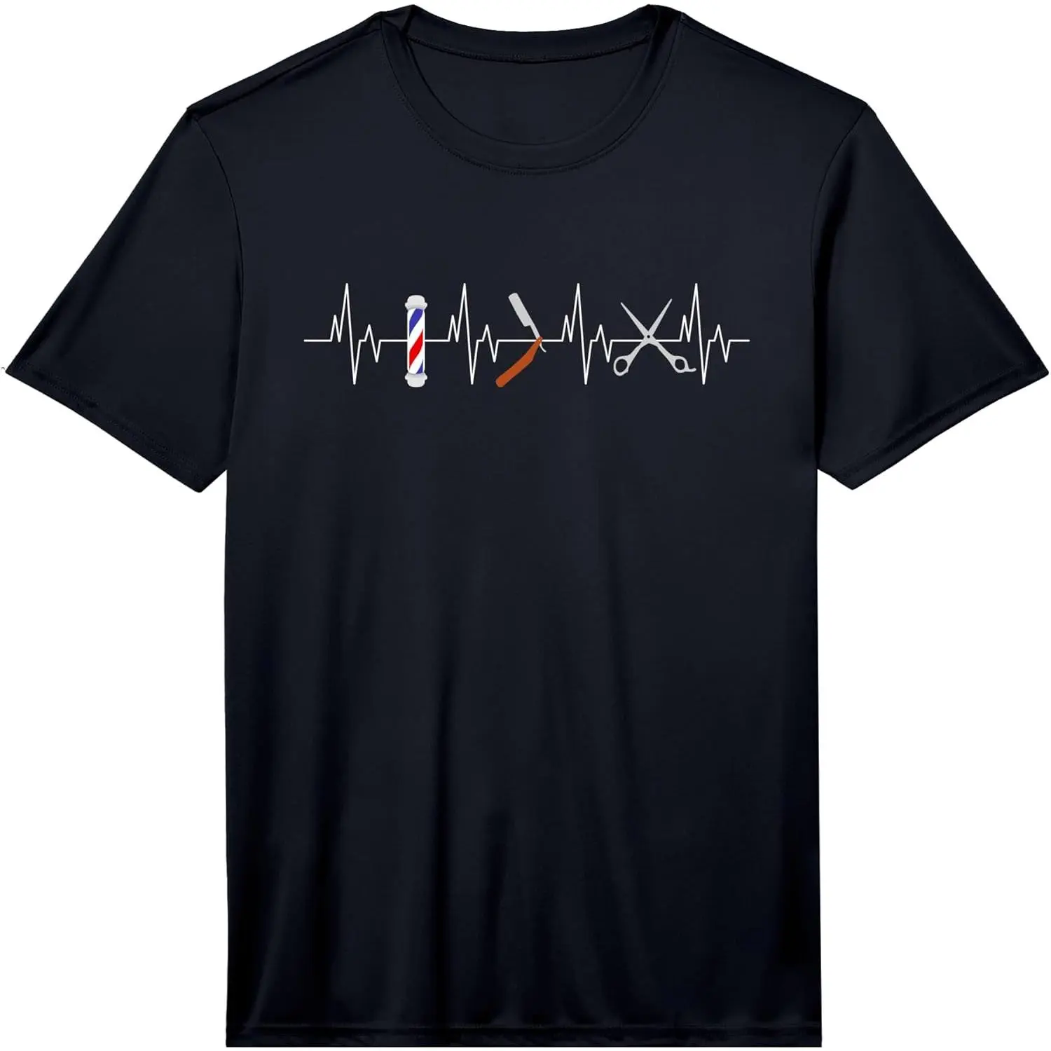 Women's 100% Cotton Short-Sleeve Round Neck Casual Distressed Graphic T-Shirt - Funny Haircut, Barber Pole, Comb, Blade, Beard, Heartbeat Themed for Gifting, Performance, Shortsleeve, Top