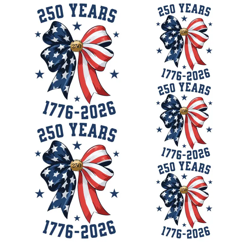 5 Pack 2026 US Independence Day 250th Anniversary Iron on Transfers Stickers for Hats PVC Material Patriotic American Flag Decals Casual Style Machine Washable Sticker Packs