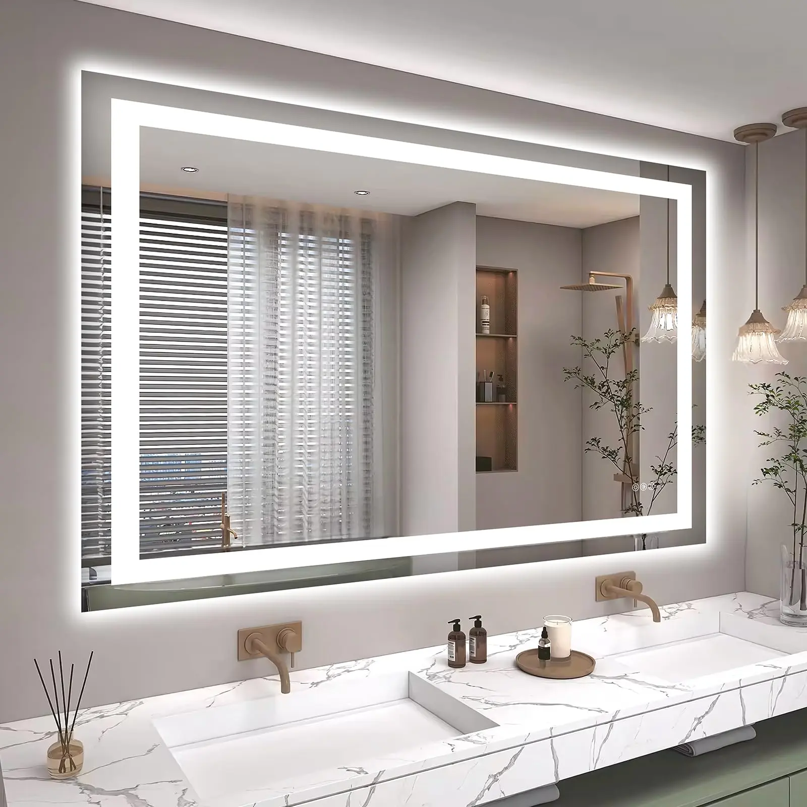 36x48 in Wall-Mounted Rectangle Tempered Glass Modern LED Bathroom Vanity Mirror, Anti-Fog, Dimmable Dual Light Sources, 3 Modes, Memory Mode, Safe for Indoor Horizontal-Vertical Installation