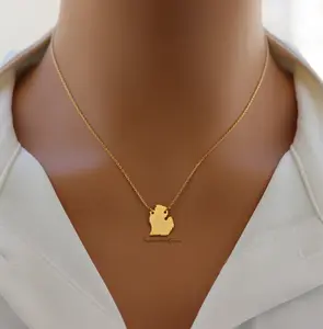 18K Gold Plated Dainty Brushed Michigan State Pendant Necklace – Minimalist State Pride Jewelry