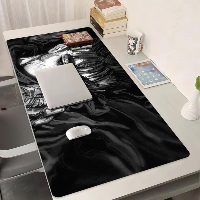 Black White Dark Tough Guy Gothic Manga Design Large Gaming Mouse Pad,Aesthetic Desktop Decoration Pad,Washable Rubber Pad Non-Slip Lock Edge Multi-Size Mouse Pad Suitable For Home Office,Good Gift for Family and Friends