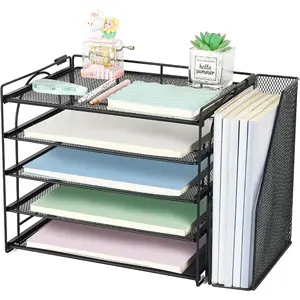 Desk Organizers and Accessories, 5-Tier Desktop Paper File Organizer with Removable File Holder, Desk Accessories & Workspace Organization for Home Office Supplies (Black)