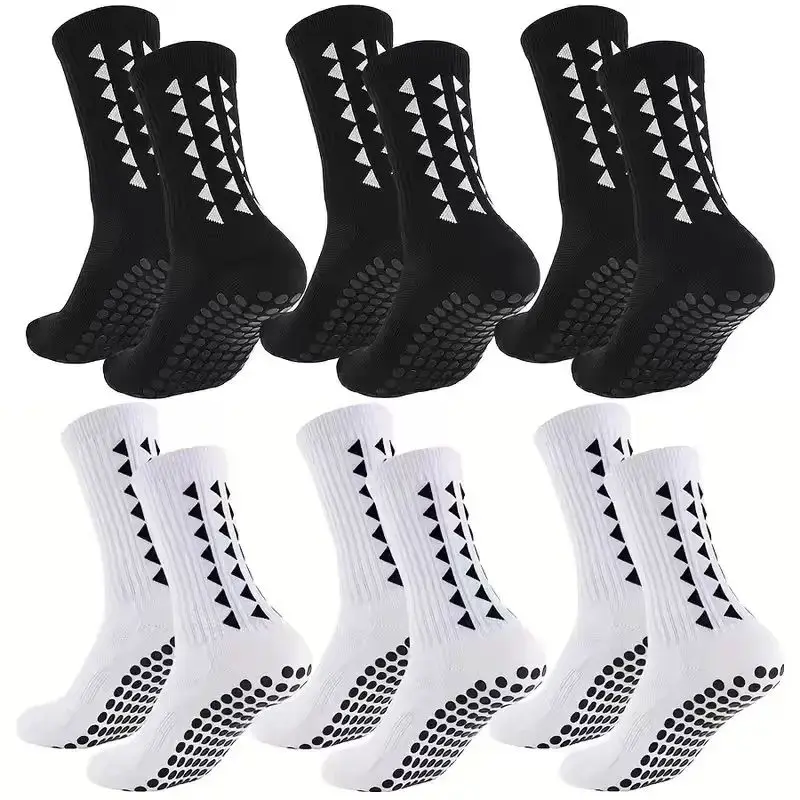 Women's Unisex Mid-Calf Athletic Socks (6 Pairs) - Polyester, Ankle Support, Terry-Like Soft Sole, Slip-Resistant Granules, Suitable for Soccer, Basketball