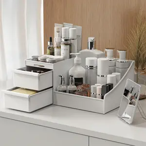 Makeup Storage Box Desktop Cosmetic Organizer with Drawers for Dressing Table, Vanity Countertop, Bathroom Counter, Elegant Holder Brushes, Eyeshadow, Lipstick & Nail Polish