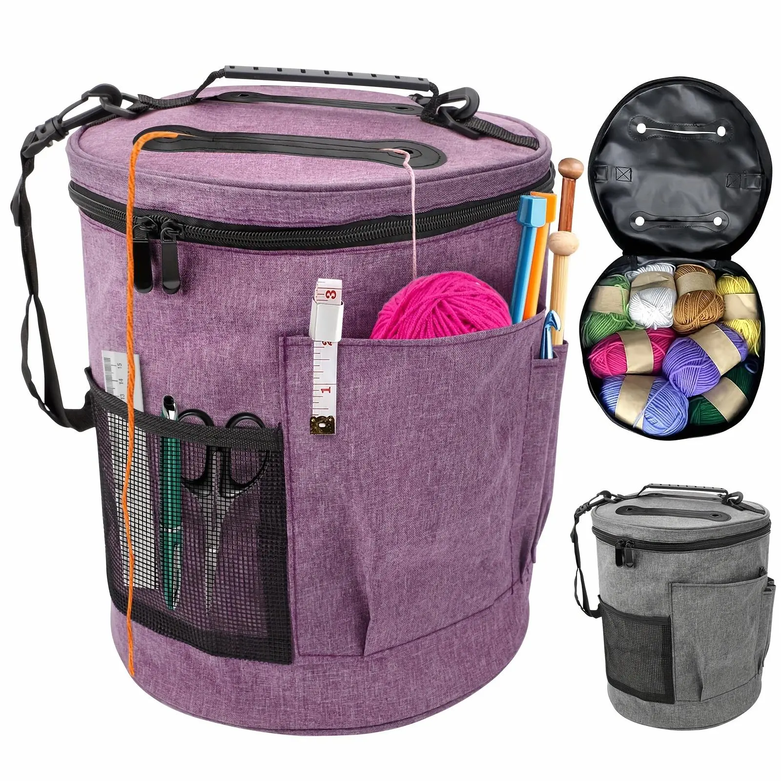 Large Capacity DIY Knitting Bag, Portable Crochet Tote Bag for Crochet Accessories, Lightweight Yarn Storage Crochet Bag with Multiple Pockets, Yarn Storage