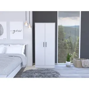 Ambery 180 Armoire Two Shelves Double Door Metal Rod One Drawer -White