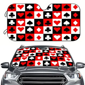 1pc Car Sun Visor, Red Black and White Checkered Poker Pattern Car Sunshade, UV Protection and Cooling, Suitable for RV and SUV Decoration