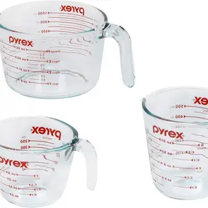 3PC Glass, 1 Cup, 2 Cup, 4 Cup, 3 PC Measuring Cup Set