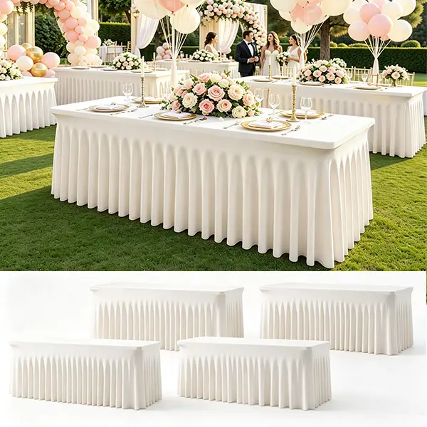 4Pack Spandex Tablecloths for Rectangle Tables 4/6/8FT Wrinkle Free Washable Table Cloth Rectangle Stretch Fitted Table Cover with Skirt for Wedding Birthday Party Banquet Baby Shower Buffet Event Summer Vibes Outdoor,friendsgiving,christmas decoration