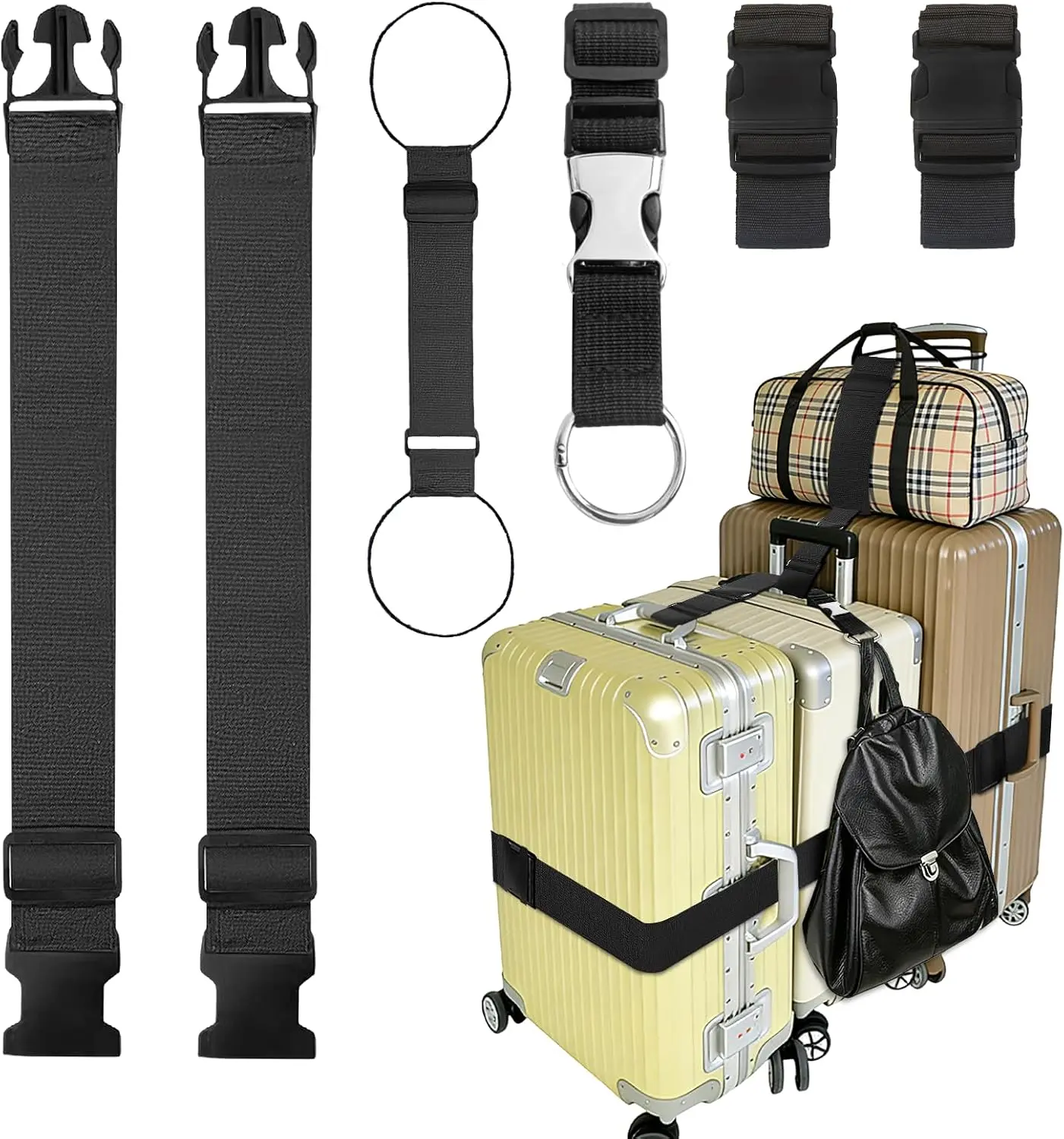 6 Packs Luggage Straps for Suitcases, Adjustable Elastic Bungee Strap, Connect Up to 3 Suitcases, Luggage Connector Strap for Extra Bags, Travel Essentials for Carry-On and Backpacks