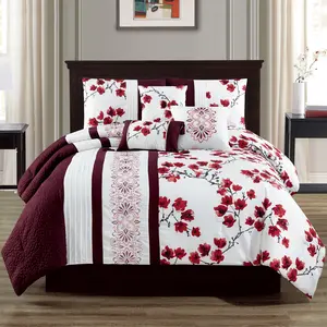 Red Cherry Blossom King Comforter Set | Soft, Lightweight, High-End Floral Bedding for Cozy Bedroom