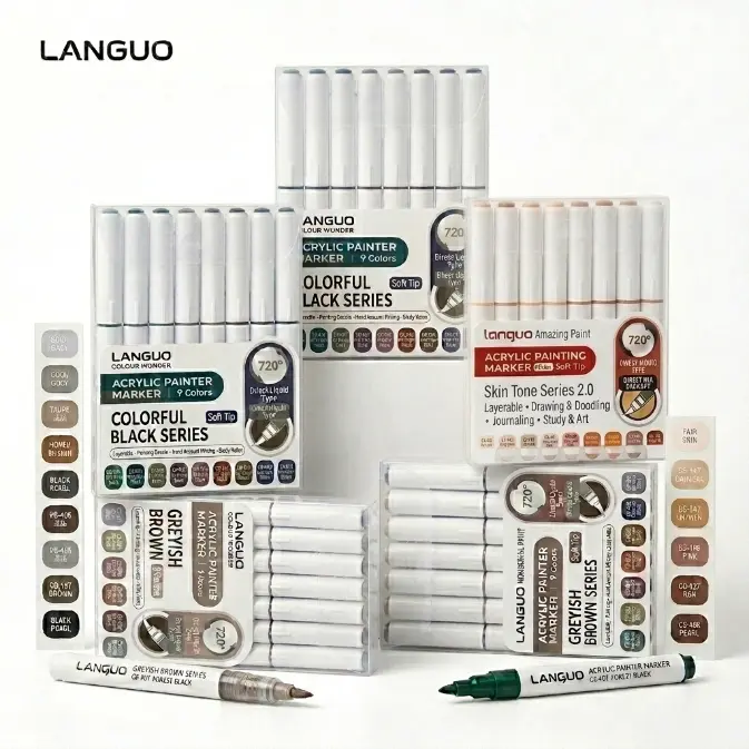 【Skin Tone Refill】Premium Skin Tone Acrylic Paint Markers Set, Liquid InkQuick-Dry Waterproof    school student gift artist painting  Refills color gel pen set carry bag up lies creative craft Erasable Retractable stylus funny tip office study stationery