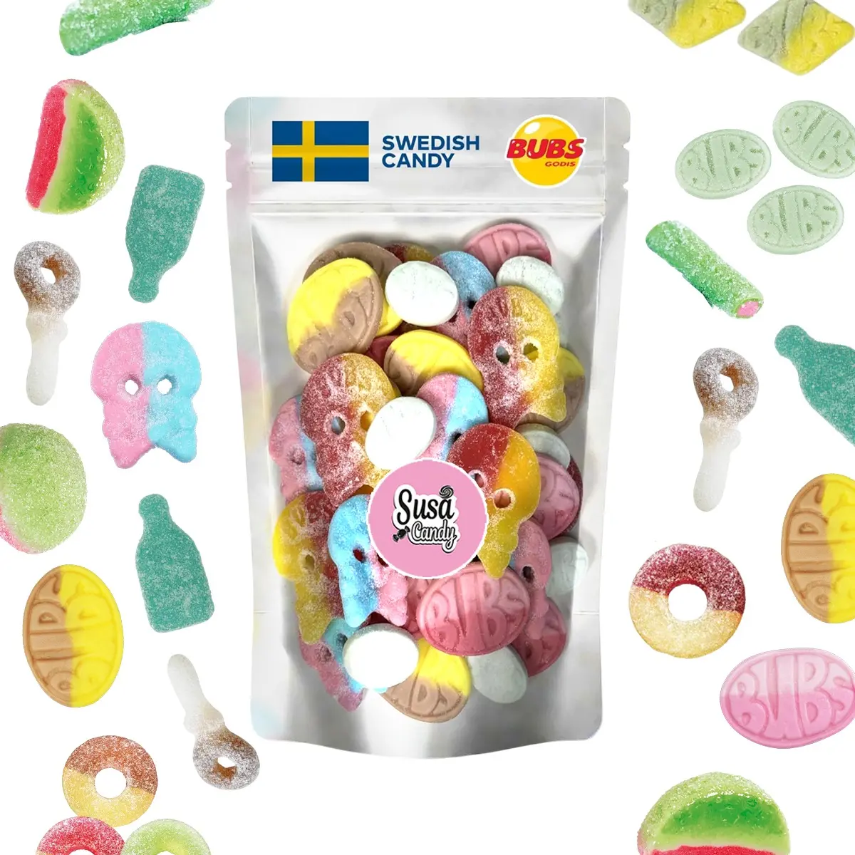 Bubs & Swedish Candy Sweet/Sour Vegan Gummies Mix 1/2 lb Snack Bonbon Bubs & Swedish Candy Sweet/Sour Vegan Gummies Mix 1/2 lb Snack Bonbon