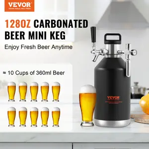VEVOR Beer Growler Tap System, 128Oz 4L Mini Keg, 304 Stainless Steel Pressurized Beer Growler, Keg Growler with Pressure Display, CO2 Regulator Faucet, Leak-Proof Ring For Draft, Homebrew, Craft Beer Portable Utensils