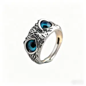 Evil Eye Owl Ring Vintage Silver Statement Ring Protection Hiking Gear Camping Accessories for Women Men