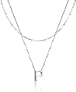 Initial Necklaces for Women 14K Gold Silver Plated Letter Jewelry Non Tarnish Layered Dainty Cute A-Z Pendant Choker Necklace Waterproof Trendy Name Necklace Personalized Jewelry Gift for Women