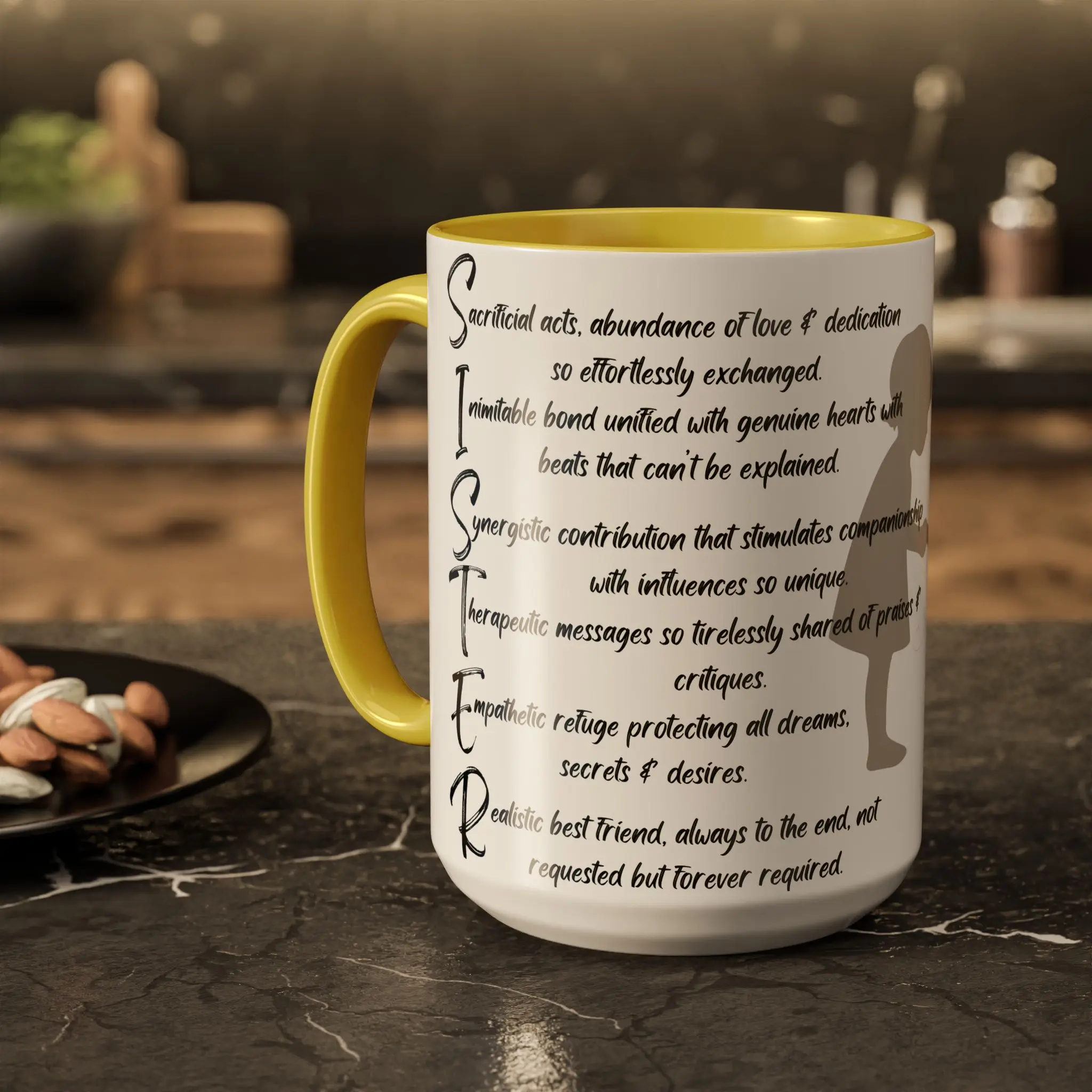 15oz Sturdy Glossy Ceramic Mug - Colorful Custom Art Mug for Sister Appreciation with Poetry Design, Kitchenware Drinkware, Ceramic Mugs, Custom Art Mugs