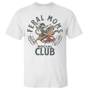 F.e.r.a.l Moms Social Club Vintage Graphic Tee Trendy Mom Apparel Top for Women Casual Womenswear