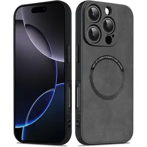 Magnetic Phone Case for iPhone 17 16 15 14 13 12 Pro Max Plus Case Compatible with Magsafe, TPU and Suede PU Leather Phone Cases, Anti-Vibration Anti-Slip Ultralight Luxury Drop Protection Shockproof Protective Cover for iPhone 17 Pro Max