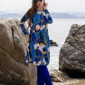 Women's All Over Print Long Sleeve Top & Pants Islamic Swimsuit Set, Casual Fashion Two-piece Swimwear Set for Beach Holiday Vacation, Ladies Swimsuit for All Seasons Islamic Swimming Suit