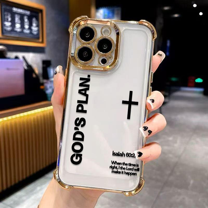 Unique GOD'S PLAN Patterns Electroplated Phone Case With Four-Corner Airbag Electroplated Featuring A High-Transparent Tpu Back With Reinforced Shock-Absorbent Airbags And Shiny Electroplated Frame For iphone 17 16 15 14 13 12 11 SAMSUNG S25 24 23 22