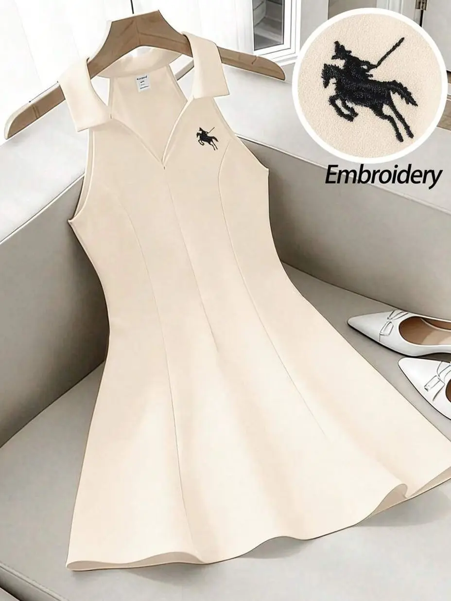Girls Solid V-Neck Sleeveless A-Line Dress, Casual Waist-Cinched Summer Mini Dress for Teens