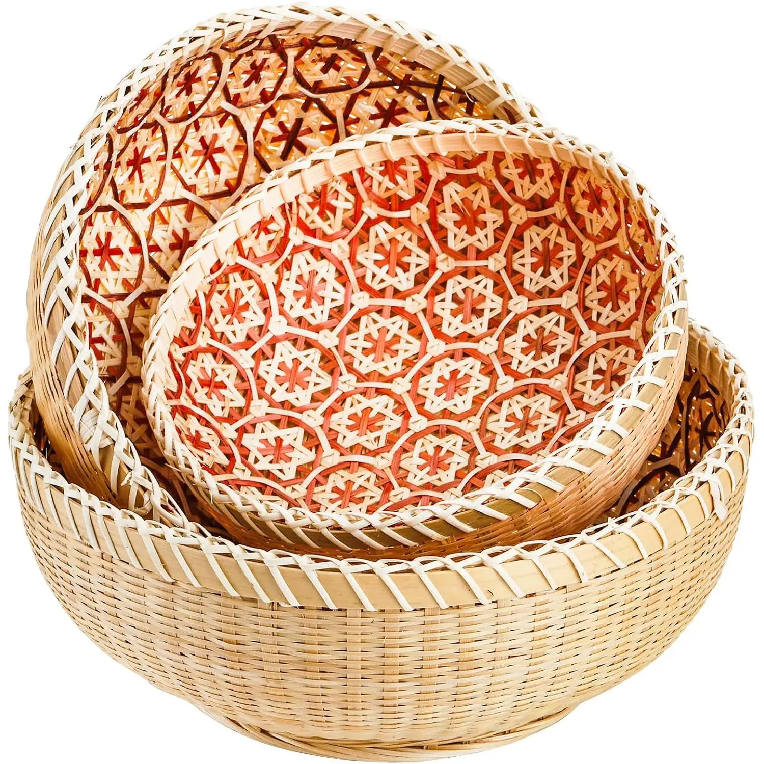 Set of 3 Wicker Woven Storage Basket,  Bread Basket Round Rattan Serving Basket Farmhouse Decor for Fruits, Vegetables, Potatoes, Stackable 9.6"/8"/7"