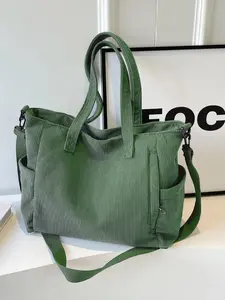 Women's Autumn and Winter Striped Corduroy Tote Bag, Large Capacity Crossbody Bag for Student Class, Crossbody Tote Bag with Detachable Adjustable Shoulder Strap, Valentine's Day Gift for Girls, Women's Wallet, Casual Shoulder Bag, Casual Commuter Bag