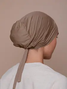 Women's Solid Color Tie Back Underscarf, Modal Breathable Comfortable Underscarf, Fashionable Women's Islamic Clothing Turban Hijab for Daily Wear