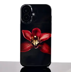 Fragola ORCHID WINE Case for iPhone 17/16/15/14/13 Air/Plus/Pro/Pro Max – Elegant Red Orchid, DarkFloral on Black, Minimalist Flower Design, Tough Shockproof Cover, Trendy, tough Phone Case, Perfect Gift for Her
