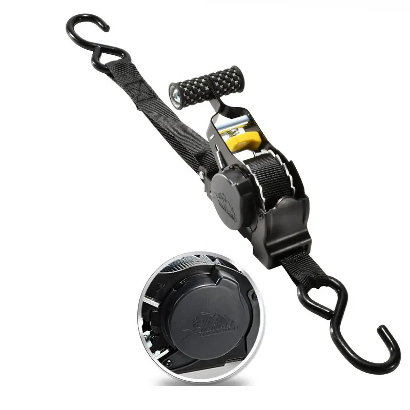 1PC 10.82 Foot Retractable Ratchet Straps with Dual Hooks, 1,500 lb Break Strength, 500 lb Safe Working Load, Safe Work Load Haul Heavier Loads Like Motorcycles, Boats and Large Appliances