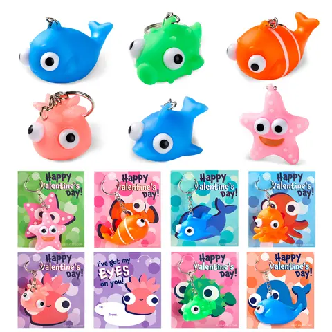 JOYIN 28 Packs Valentine's Day Gift Cards with Sea Animal Unzip Popping Eyes Keychains for Kids Party Favor Prizes Classroom Exchange Gifts Creative Play & Gift-Giving Safe & Durable Non-Toxic 15988