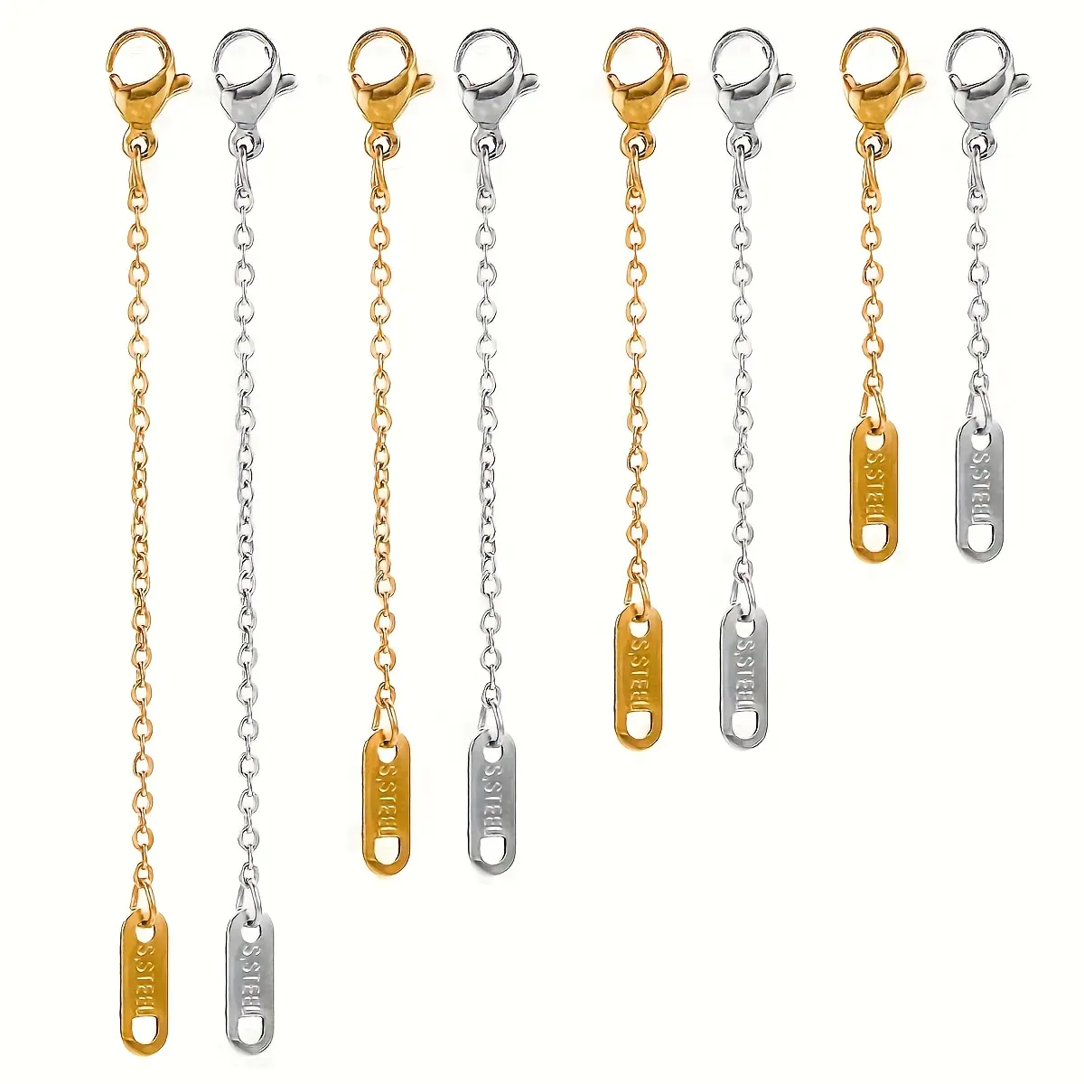 8pcs Stainless Steel Slip Chain Extensions - Charm Chains, Beadable Jewellery-Making Accessories for Women’s DIY Beading & Jewelry Crafting (Bracelets, Necklaces), Beadable Jewellery-Making Chains