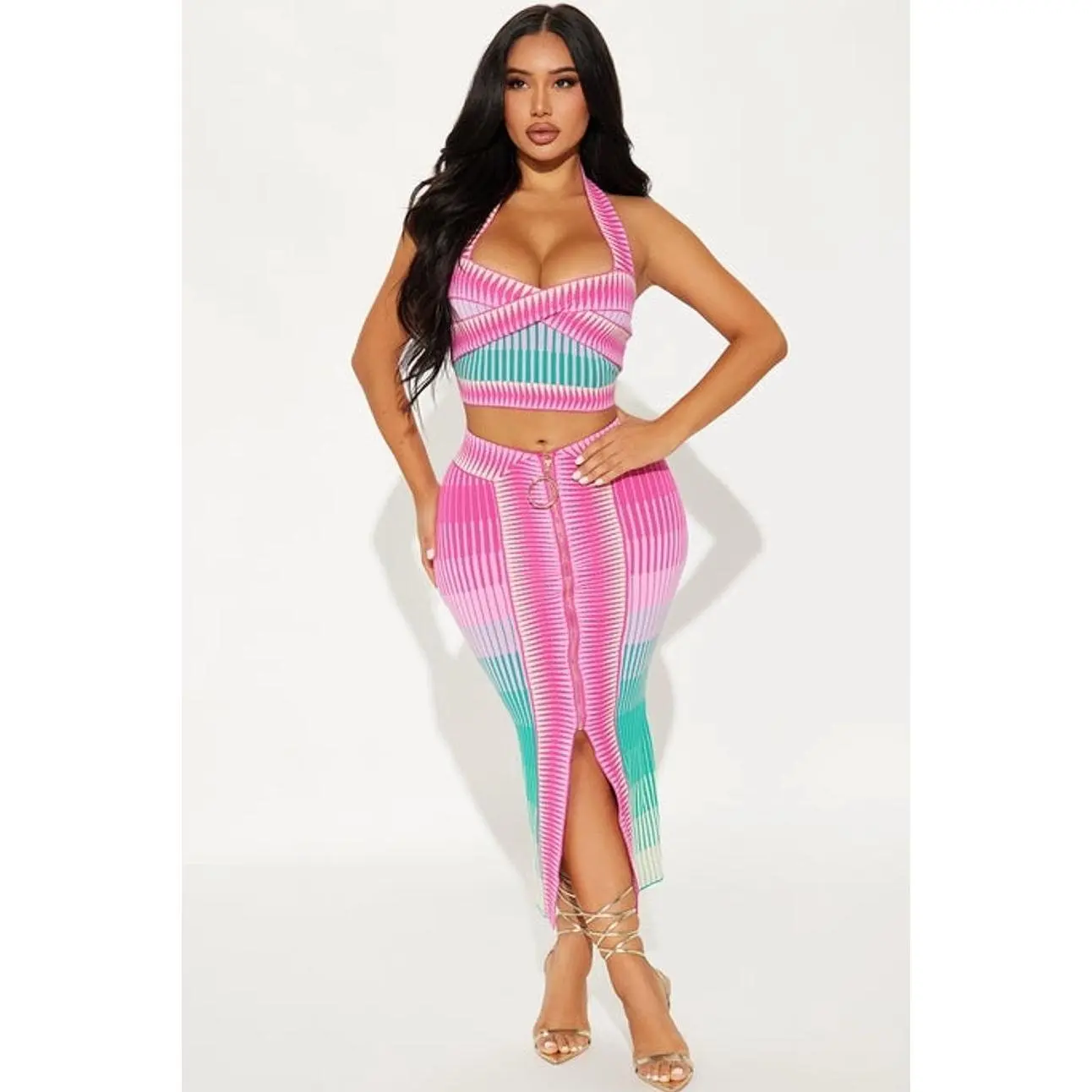 Affectionate Taste Skirt Set - Pink/combo J