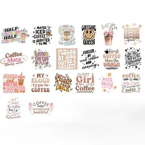 20 Sheets Coffee UV DTF Cup Wrap -Ice Coffee Theme DTF Cup Wraps for 16 oz Glass Mugs, UV DTF Decorative Decals Sticker Packs Waterproof Rub on Transfer Stickers DIY Mug Glasses Crafting Art